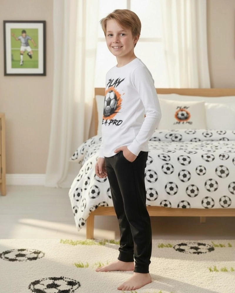 PIJAMA NIÑO ALGODON ESTAMPADO FOOTBALL BLANCO - 3