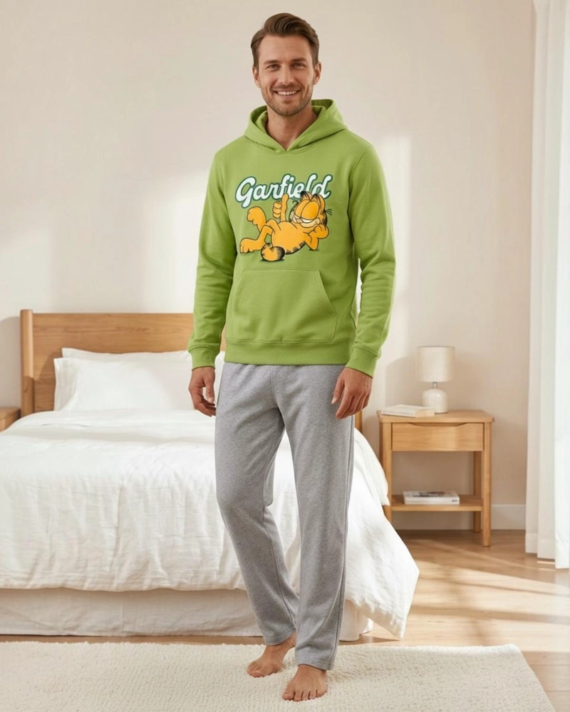 PIJAMA HOMBRE FRANELA ESTAMPADO GARFIELD VERDE - 1