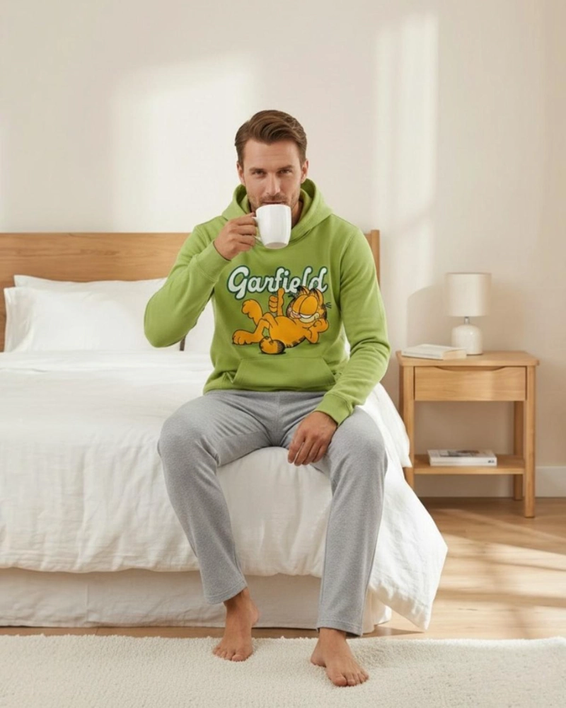 PIJAMA HOMBRE FRANELA ESTAMPADO GARFIELD VERDE - 3