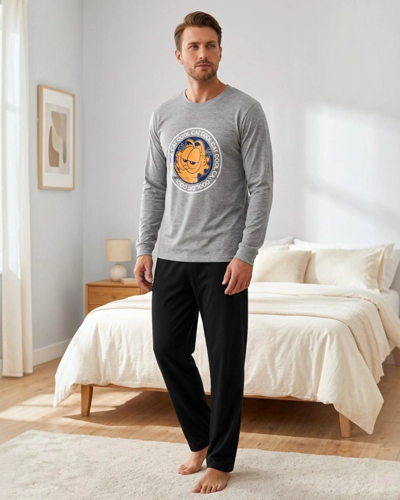 PIJAMA HOMBRE ALGODON ESTAMPADO GARFIELD GRIS - 1