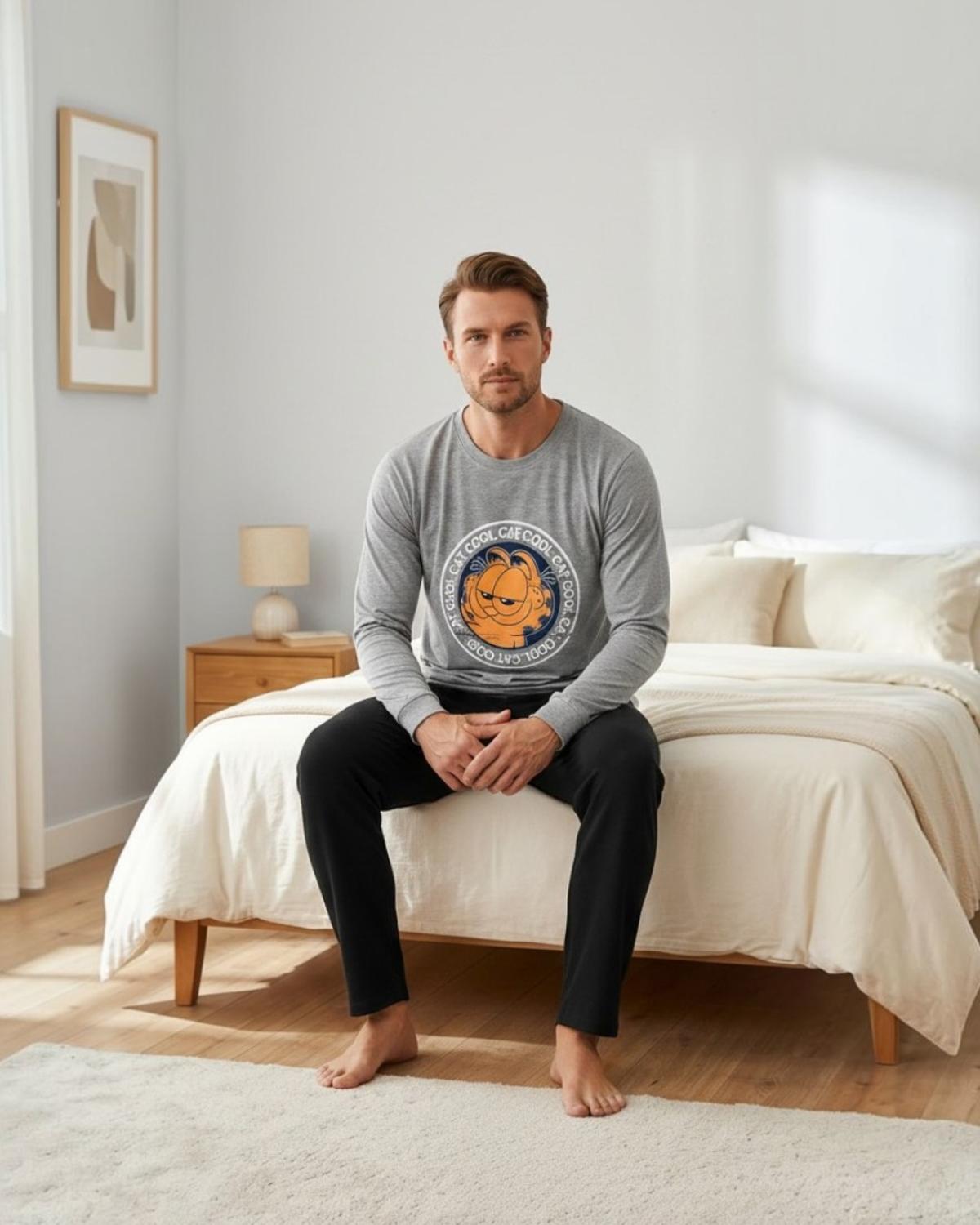 PIJAMA HOMBRE ALGODON ESTAMPADO GARFIELD GRIS - 3