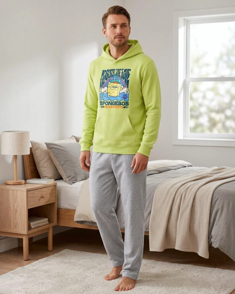 PIJAMA HOMBRE FRANELA ESTAMPADO BOB ESPONJA VERDE - 1
