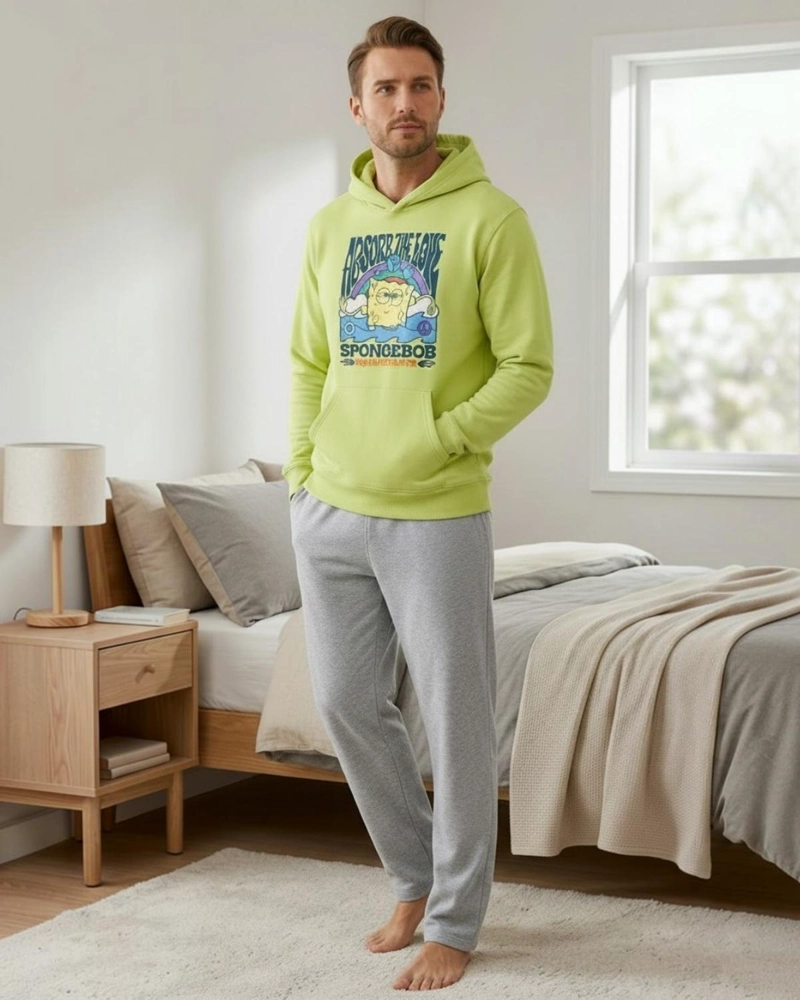 PIJAMA HOMBRE FRANELA ESTAMPADO BOB ESPONJA VERDE - 3