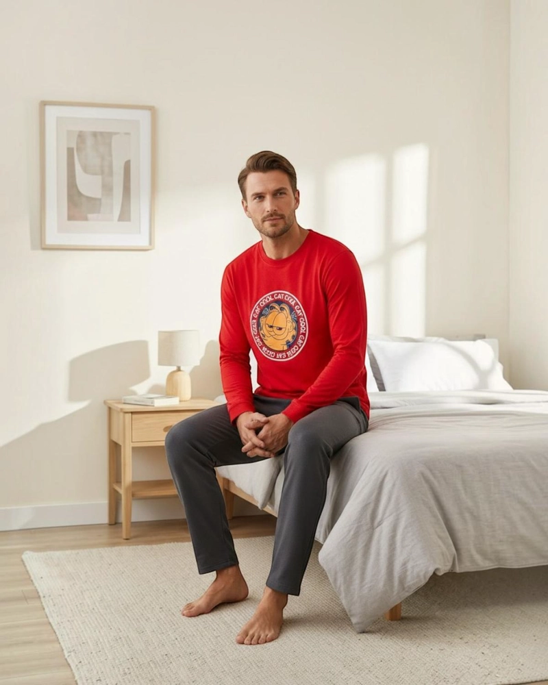 PIJAMA HOMBRE ALGODON ESTAMPADO GARFIELD ROJO - 2