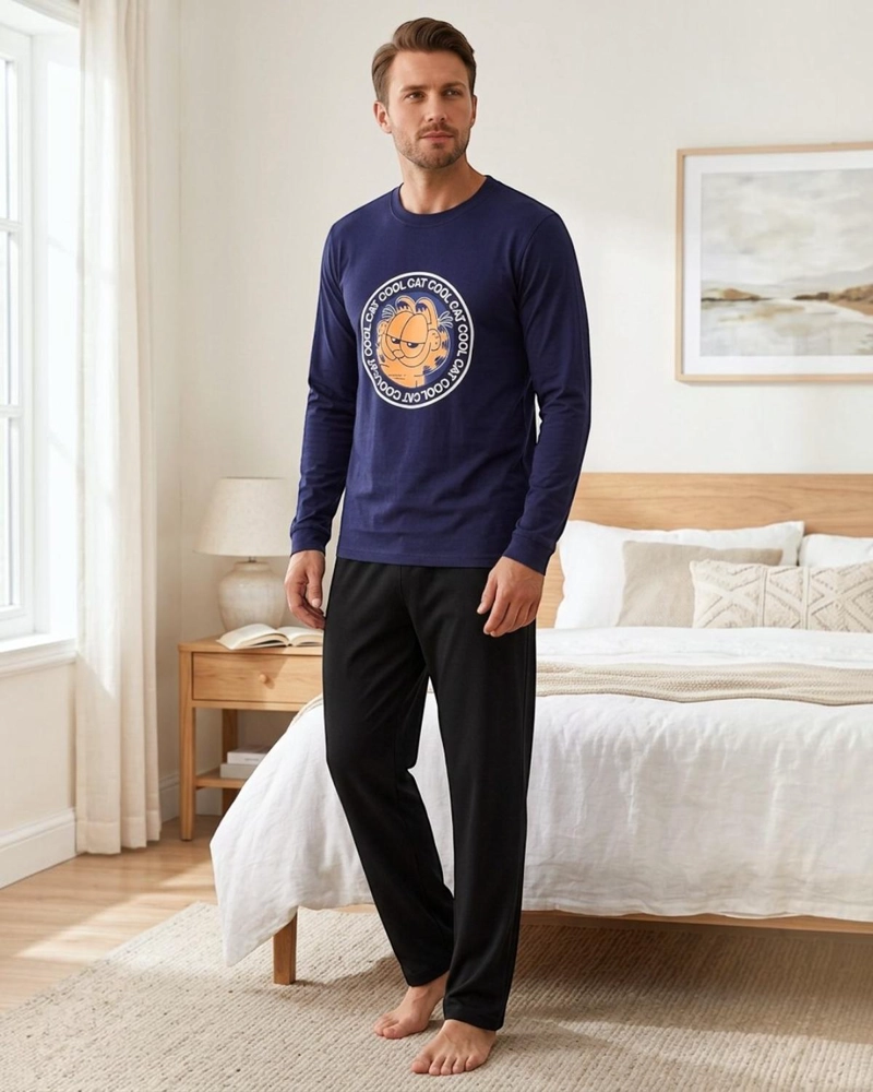 PIJAMA HOMBRE ALGODON ESTAMPADO GARFIELD AZUL - 1