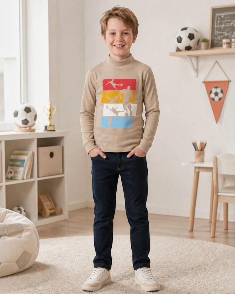BEATLE NIÑO ESTAMPADO FUTBOL BEIGE - 1