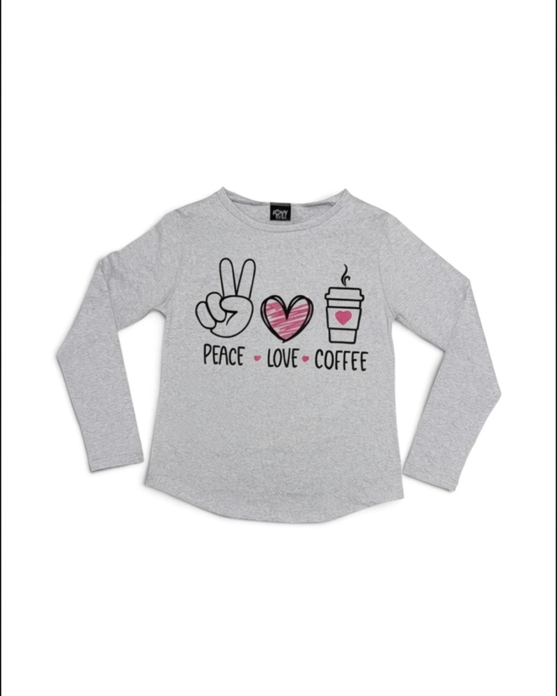 PIJAMA NIÑA TEENS ALGODON PEACE LOVE COFFEE GRIS - 5