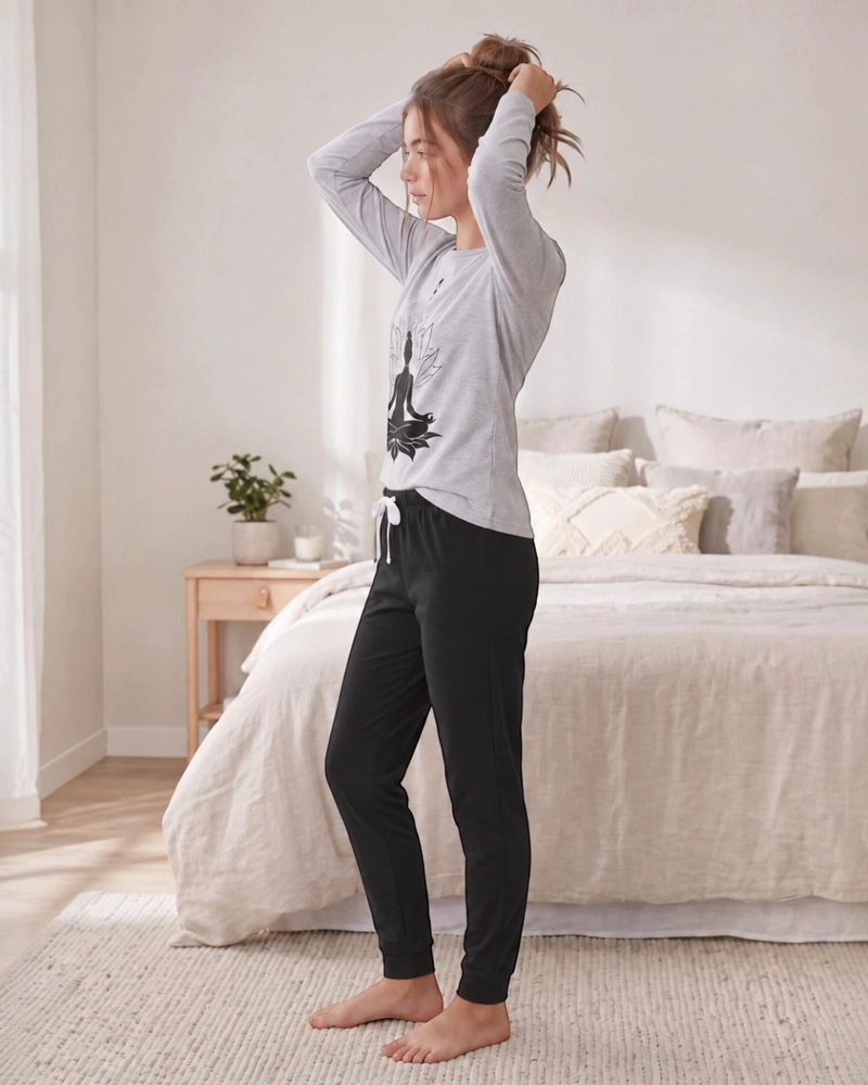 PIJAMA NIÑA TEENS ALGODON YOGA GRIS - 3