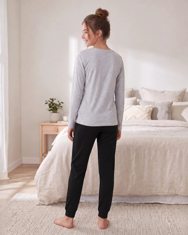 PIJAMA NIÑA TEENS ALGODON YOGA GRIS - 4