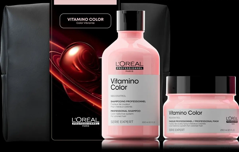 PACK L'OREAL CUIDADO DEL COLOR VITAMINO SHAMPOO 300ML + MASCARA 250ML - 4