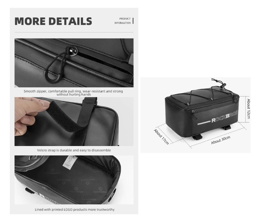 BOLSO PARRILLA BICICLETA ROCKBROS - ERGONOMICO CON GRAN CAPACIDAD - 6