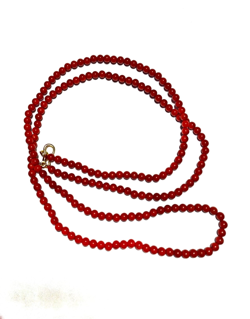 COLLAR DE CORAL ROJO GENUINO  ARTESANAL BROCHE ORO  GF   72 CM - 2
