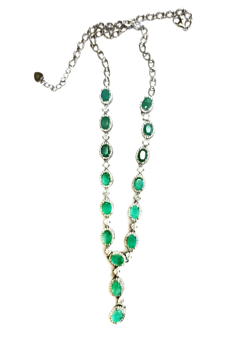 COLLAR DE PLATA CON ESMERALDAS NATURALES Y CIRCONES BLANCOS - 2
