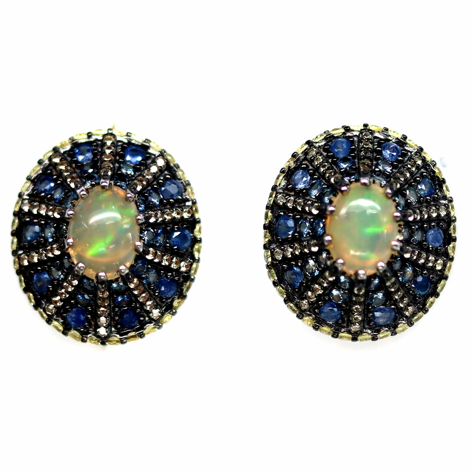 AROS DE PLATA CON OPALOS ZAFIROS NATURALES - 1