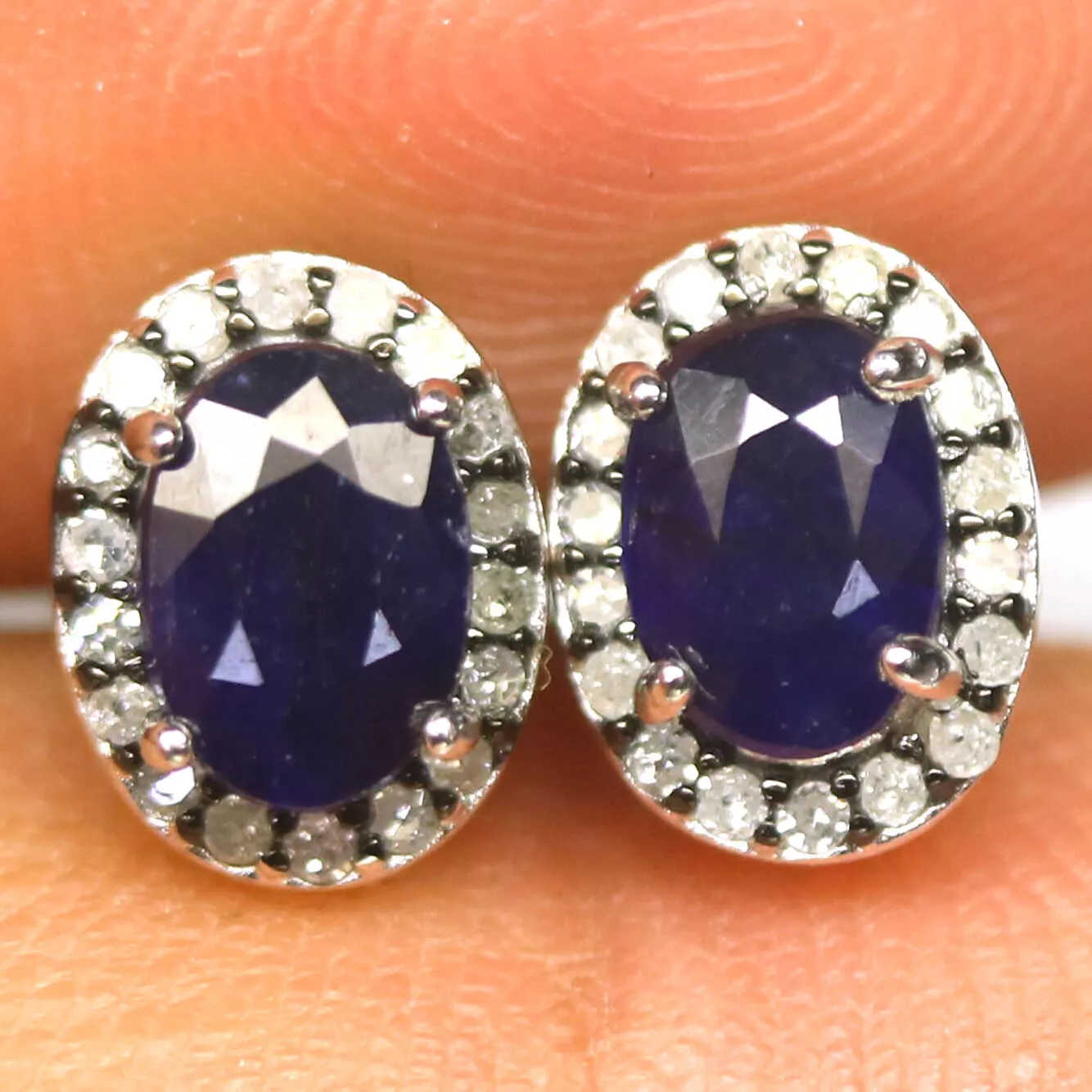 AROS DE PLATA CON ZAFIRO NATURAL Y DIAMANTES NATURALES - 1