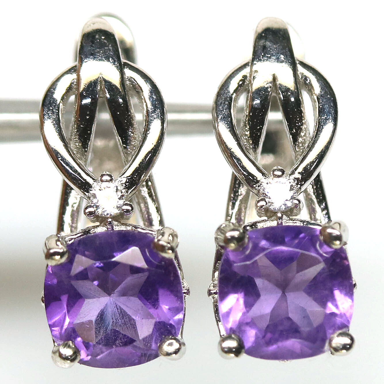 AROS CON PLATA FINA CON PIEDRA GENUINA AMATISTA Y CIRCON - 1