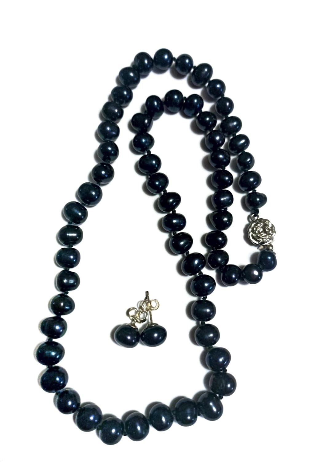 SET DE COLLAR DE PERLAS NEGRAS CULTIVADAS Y AROS - 1
