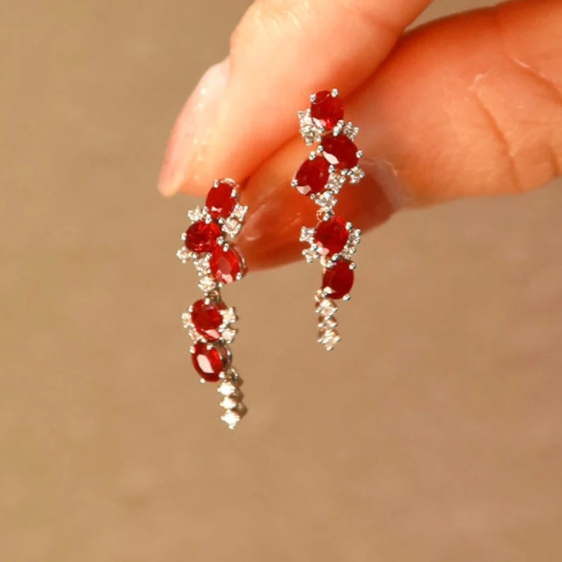 AROS DE PLATA  CON CIRCONES ROJOS - 3