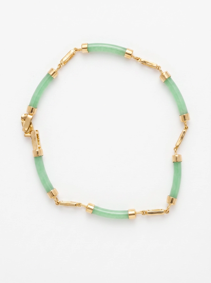PULSERA DE PIEDRA NATURAL JADEITA  GOLD FILLER - 4