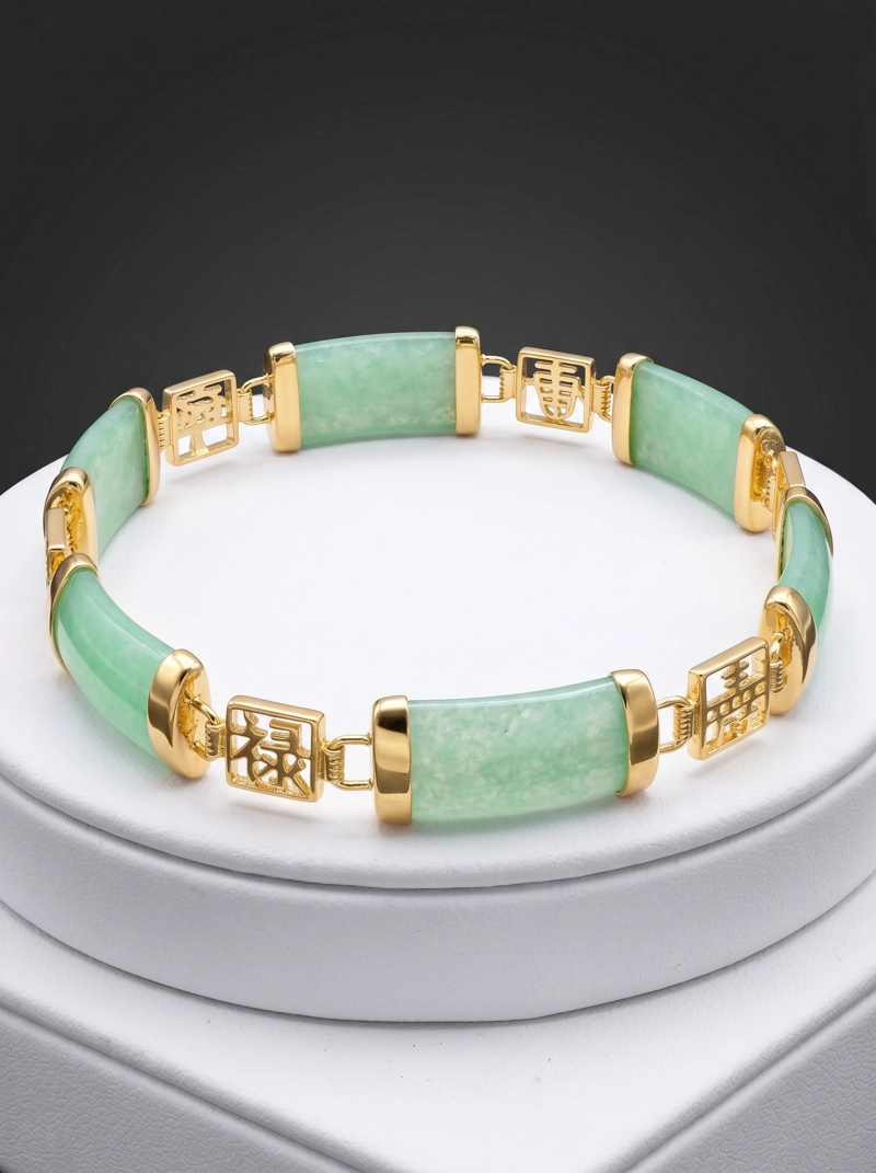 PULSERA DE PIEDRA NATURAL JADEITA  GOLD FILLER - 5