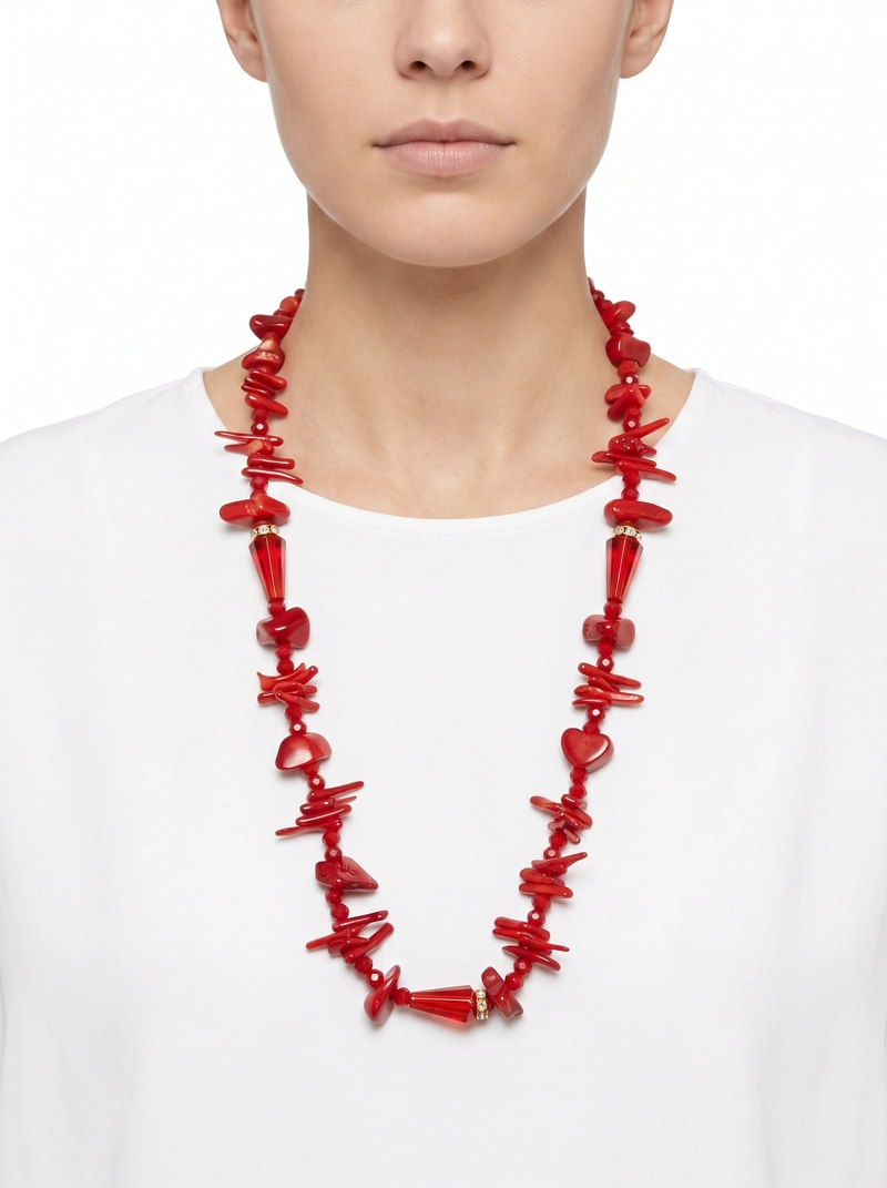 COLLAR DE CORAL ROJO ARTESANAL 45 CM - 2