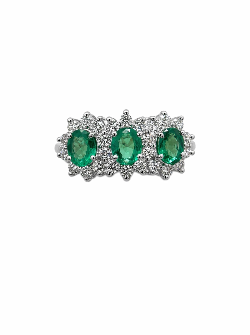 ANILLO DE PLATA 925 CON ESMERALDAS FINAS Y CIRCONES - 1
