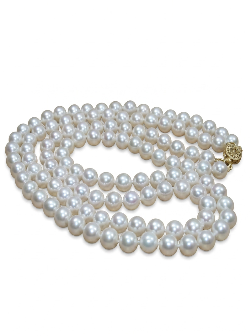 COLLAR  DE PERLAS NATURALES   DOS  VUELTAS   MARES DEL SUR 8-9   MM - 1
