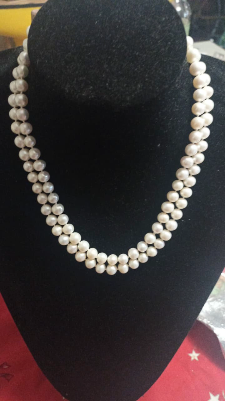 COLLAR  DE PERLAS NATURALES   DOS  VUELTAS   MARES DEL SUR 8-9   MM - 4