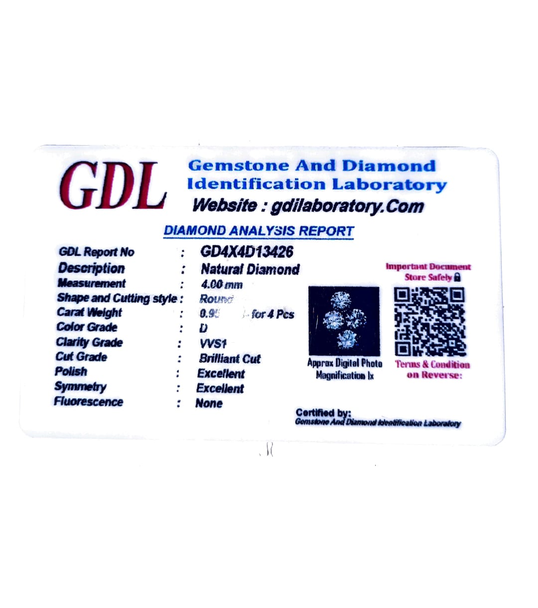 DIAMANTES  NATURALES   3 UNIDADES DE 4 MM  75 PUNTOS  CLARIDAD  WS1 - 3