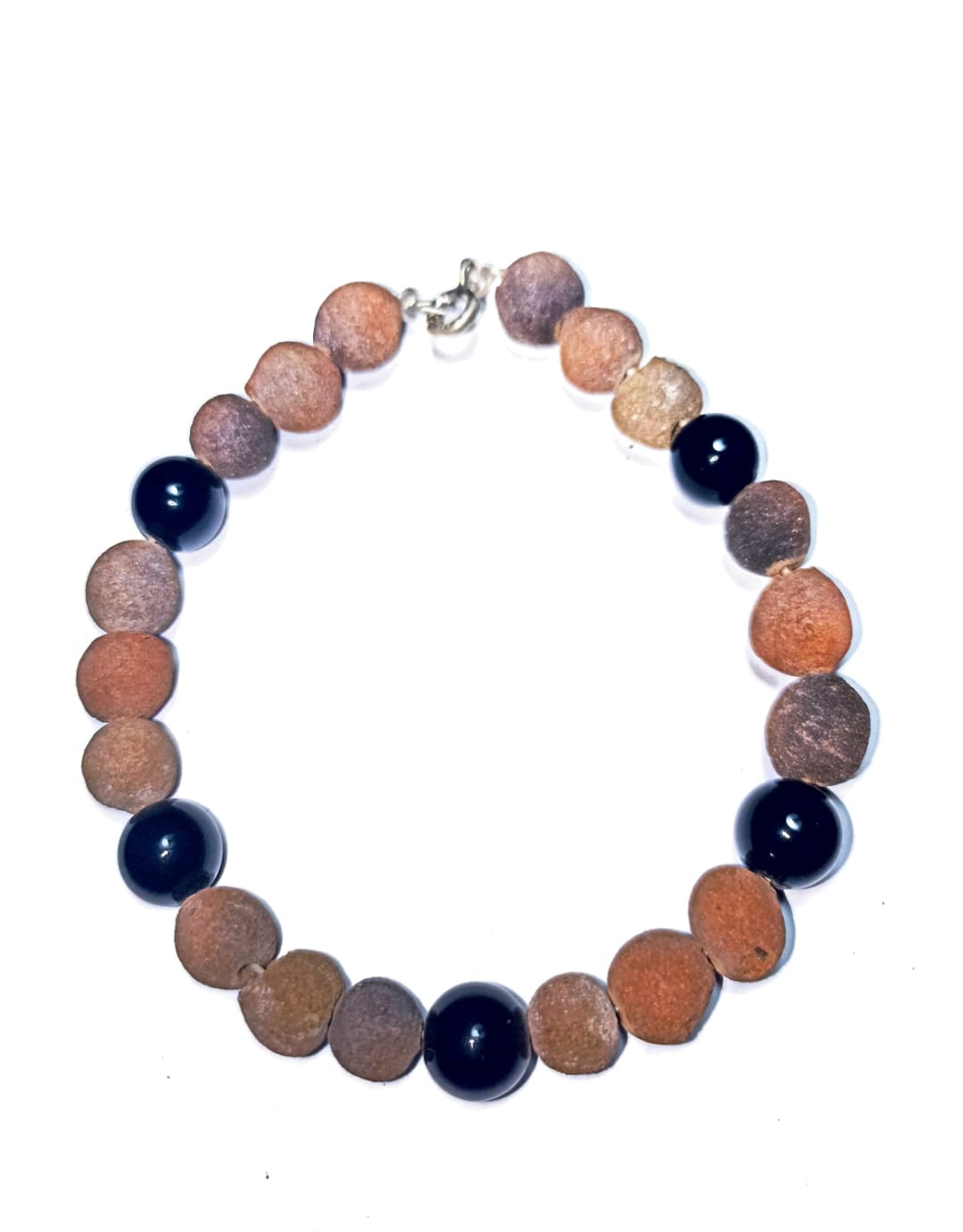 PULSERA CHAMANICA HECHA A MANO DE TERRACOTA Y OBSIDIANA EN COLOR NEGRO - 1