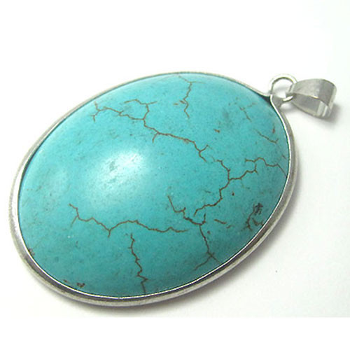 MEDALLON DE PLATA CON PIEDRA DE TURQUESA 100 NATURAL - 1