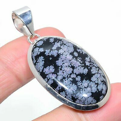 COLGANTE DE OBSIDIANA COPITO DE NIEVE  ENGARZADO EN PLATA  925 - 1