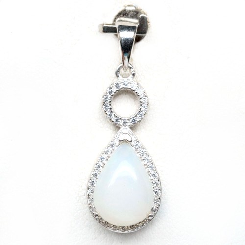 DIJE DE PLATA FINA CON OPALO EN COLOR BLANCO ETIOPIA - 1