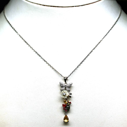 HERMOSO COLGANTE DE PLATA FINA Y PIEDRAS NATURALES - 1