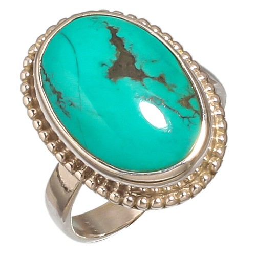 ANILLO DE PLATA SOLIDA CON PIEDRA NATURAL TURQUESA, NUMERO 18 - 1