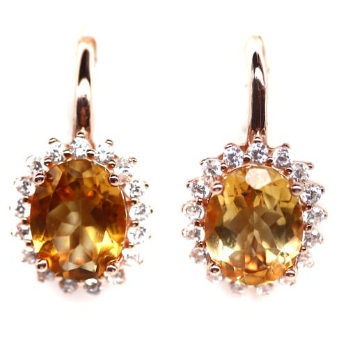 AROS DE PLATA 925 RODINADO CON CUARZO CITRINO Y CIRCONES - 1