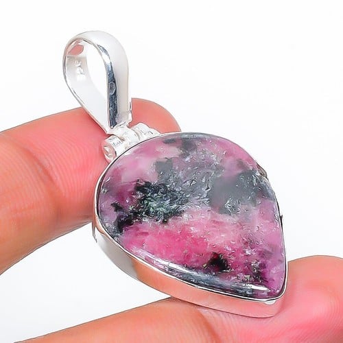 COLGANTE DE PLATA 925 CON PIEDRA NATURAL RODONITA 2.8 CM - 1