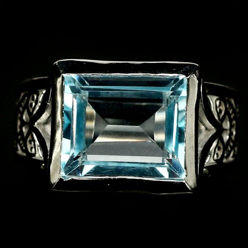 ANILLO DE PLATA 925 RODINADA CON PIEDRA NATURAL TOPACIO - 1
