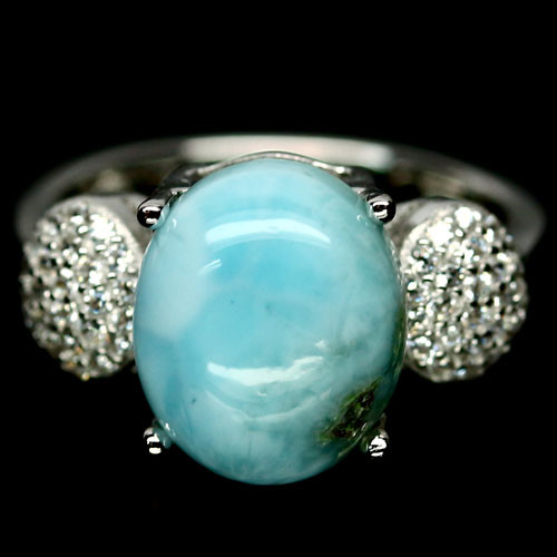 ANILLO EXCLUSIVO DE PLATA RODINADA Y PIEDRA NATURAL LARIMAR - 1