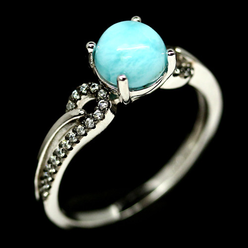 ANILLO DE PLATA RODINADA 925 CON PIEDRA NATURAL LARIMAR 100% - 1