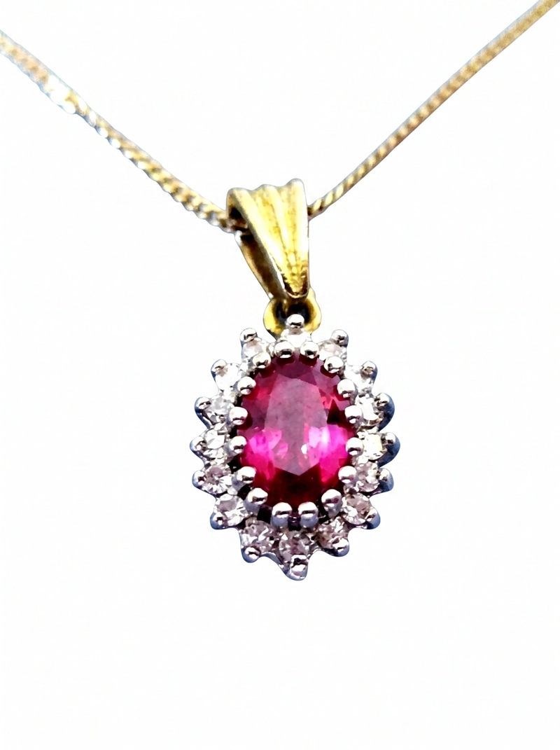 COLGANTE DE ORO 18 K CON DIAMNTES NATURALES Y RUBY DE 75 PUNTOS - 1