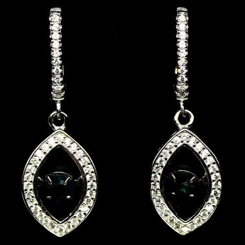 AROS DE PLATA RODINADO CON ZAFIROS NATURALES Y CIRCONES EN COLOR BLANCOS - 1