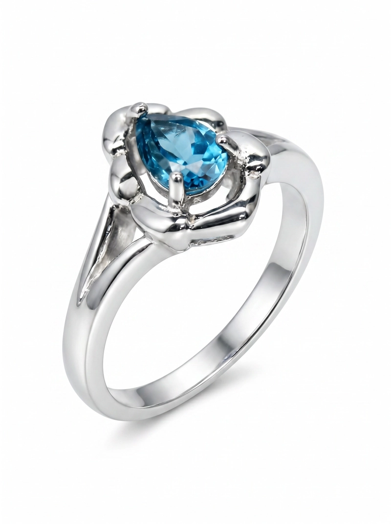 ANILLO DE PLATA  925 RODINADA CON PIEDRA DE TOPACIO LONDON BLUE - 4