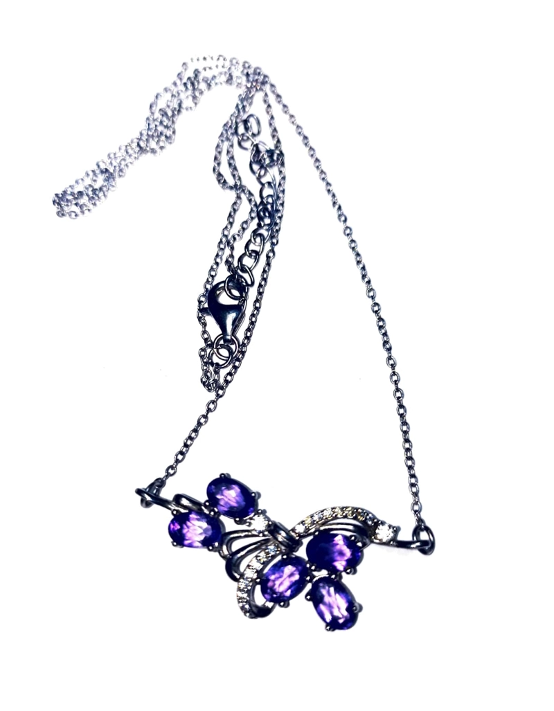 COLGANTE DE PLATA RODINADA CON PIEDRAS NATURALES AMATISTAS - 1