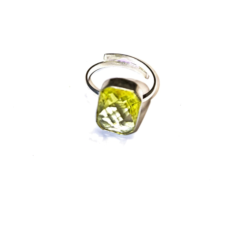 ANILLO DE PLATA SOLIDA  AJUSTABLE   ARTESANAL CON CRISTAL AMARILLO - 1