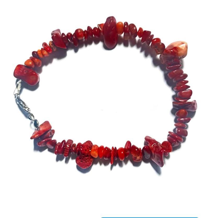 PULSERA ARTESANAL DE CORAL ROJO  EN BRUTO - 1
