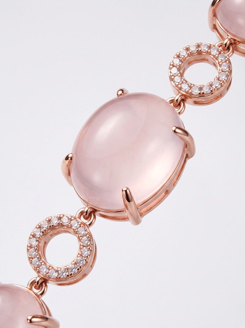 PULSERA DE PLATA CON BAÑO DE ORO Y CUARZOS ROSADOS  100%  NATURAL - 1