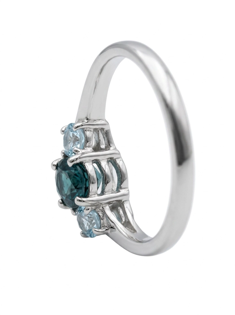 ANILLO DE PIEDRAS PRECIOSAS NATURALES TOPACIO Y AGUA MARINA - 4