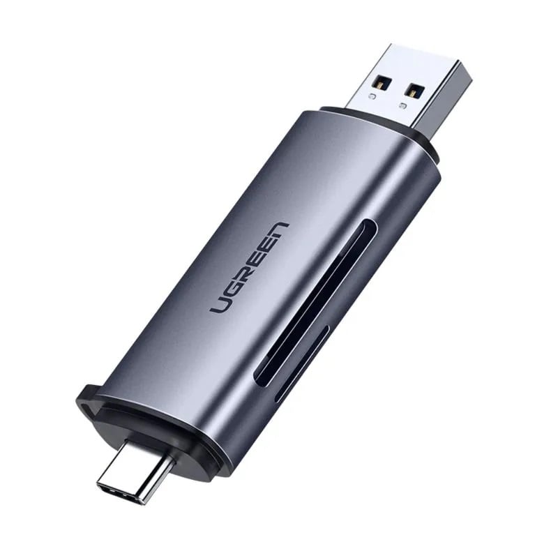 LECTOR 2EN1 UGREEN MULTI-TARJETA MEMORIA DUAL USB-A 3.0/USB-C 3.1 (SD/MICROSD) ALUMINIO SILVER CM185 - 1