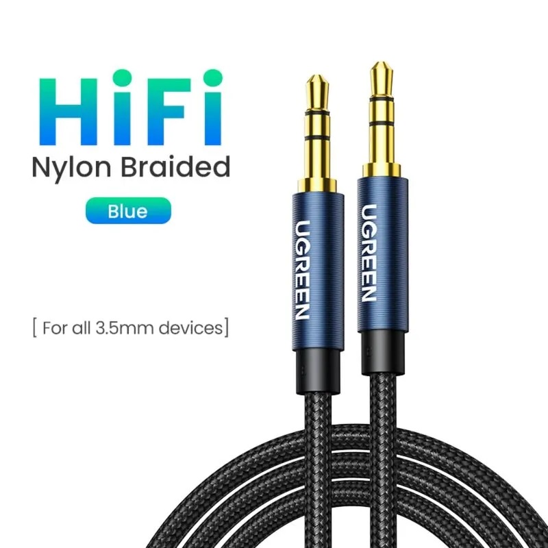 CABLE AUDIO AUXILIAR JACK 3.5MM M/M TRENZADO 2M AZUL UGREEN AV112 - 2